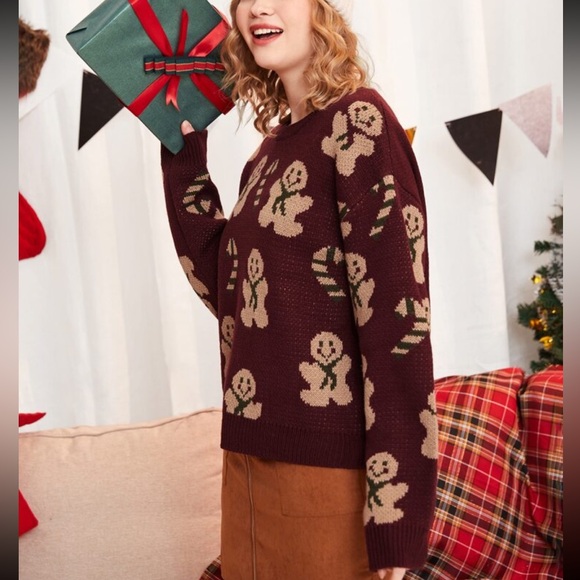 Drop Shoulder Christmas Gingerbread Pattern Sweater size Small - Picture 5 of 5